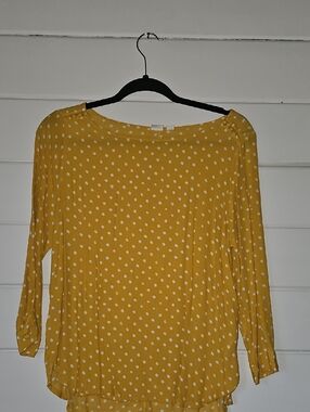 GAP Mustard Yellow Polka Dot Long Sleeve Blouse (XS)